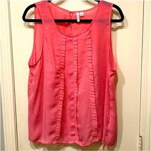 Elle sheer pink peach 🍑 frills sleeveless woman’s blouse with pomp accents XL